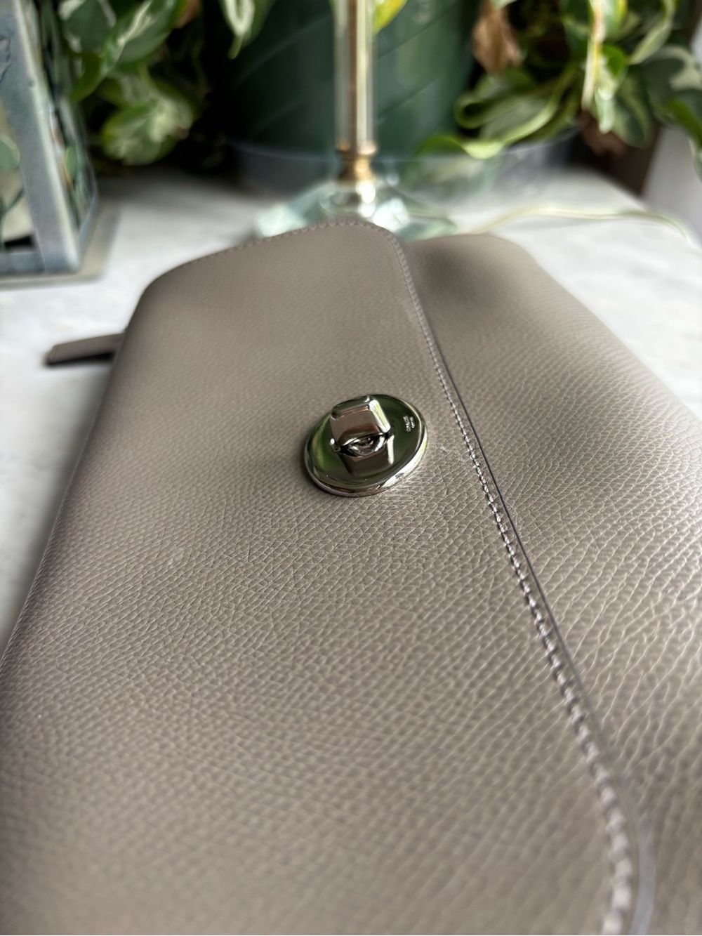 Coach Taupe Leather Clutch/Shoulder Bag with Turn-Lock Closure and Two Straps - Picture 4 of 12